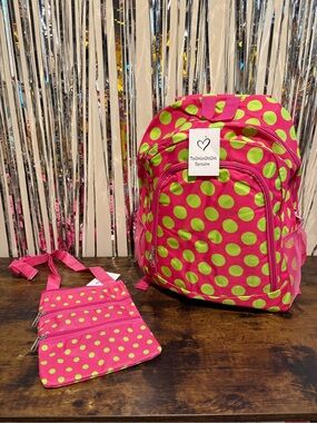 Hot Pink & Lime Polka Dot Full-Size Backpack and Crossbody Set